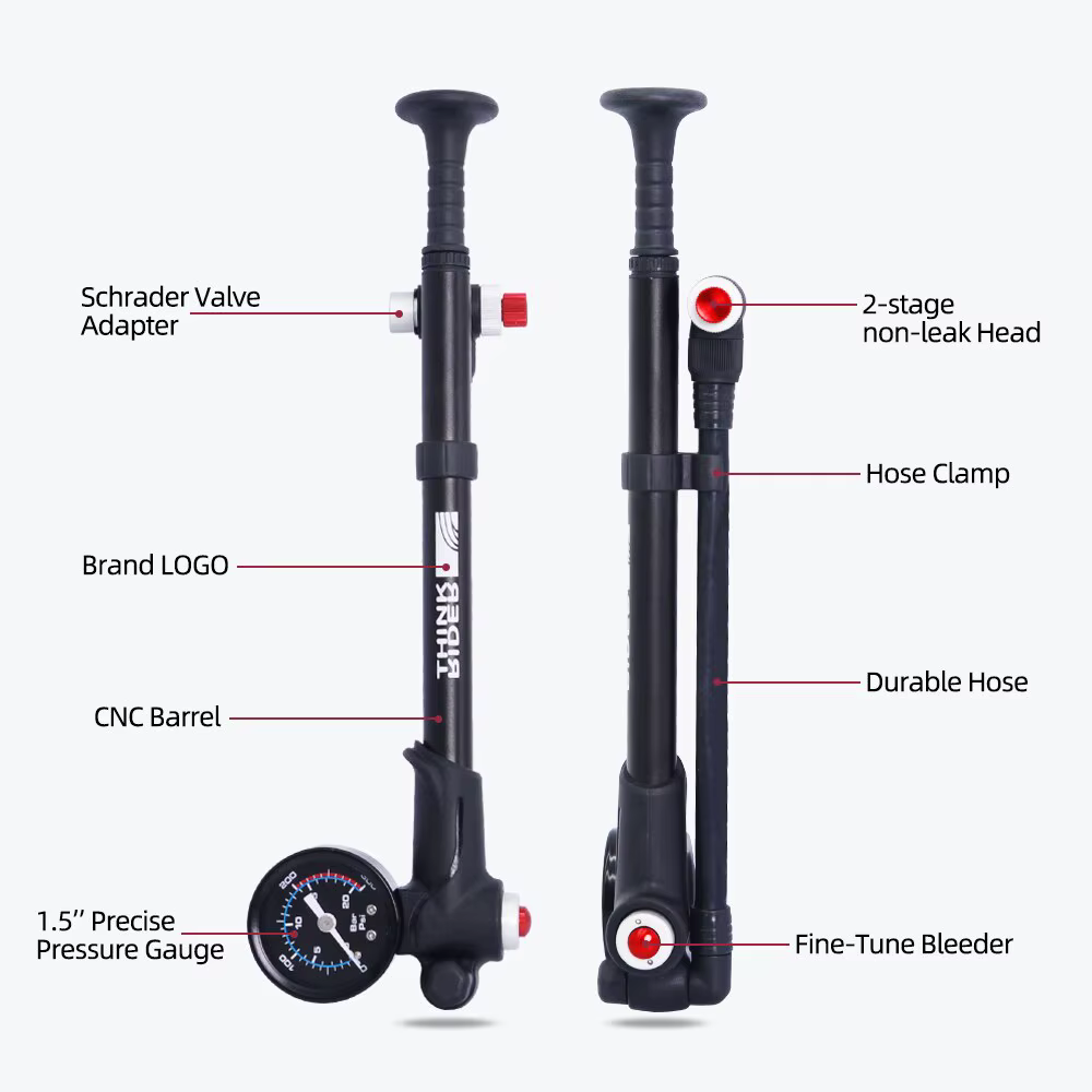 Portable Haute pression 300psi Vélo Pompe À Air avec Jauge pour Fourche et Arrière Suspension Amortisseur Montagne