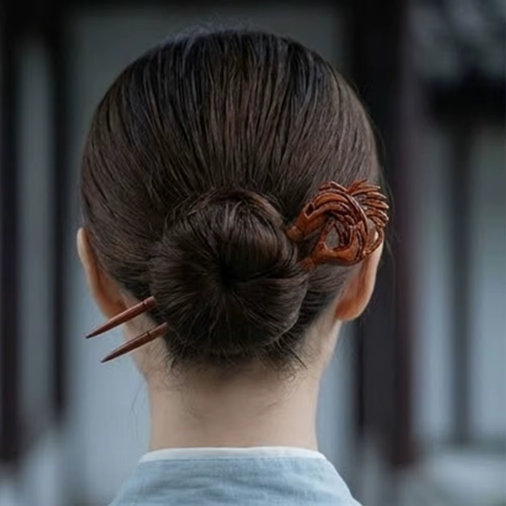 Accessoires pour cheveux, coiffure, double épingle à cheveux en bois sculpté en forme de U, fleurs, fourche à cheveux, épingle à cheveux en bois de style chinois pour femmes