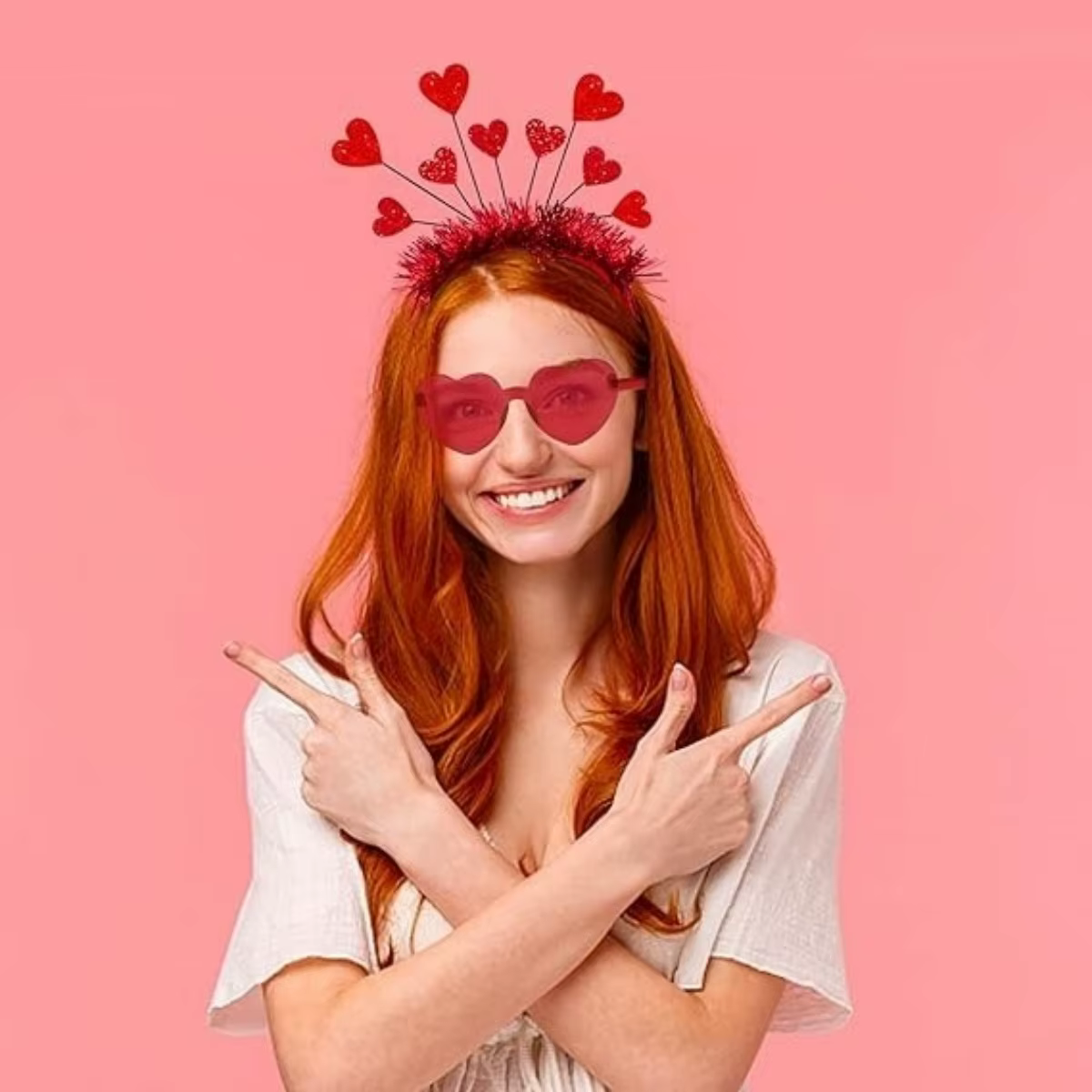 Ensemble de costumes bandeau et lunettes de soleil en forme de cœur pour la saint-valentin, bandeau rouge mignon, accessoires pour cheveux de mariage et de vacances