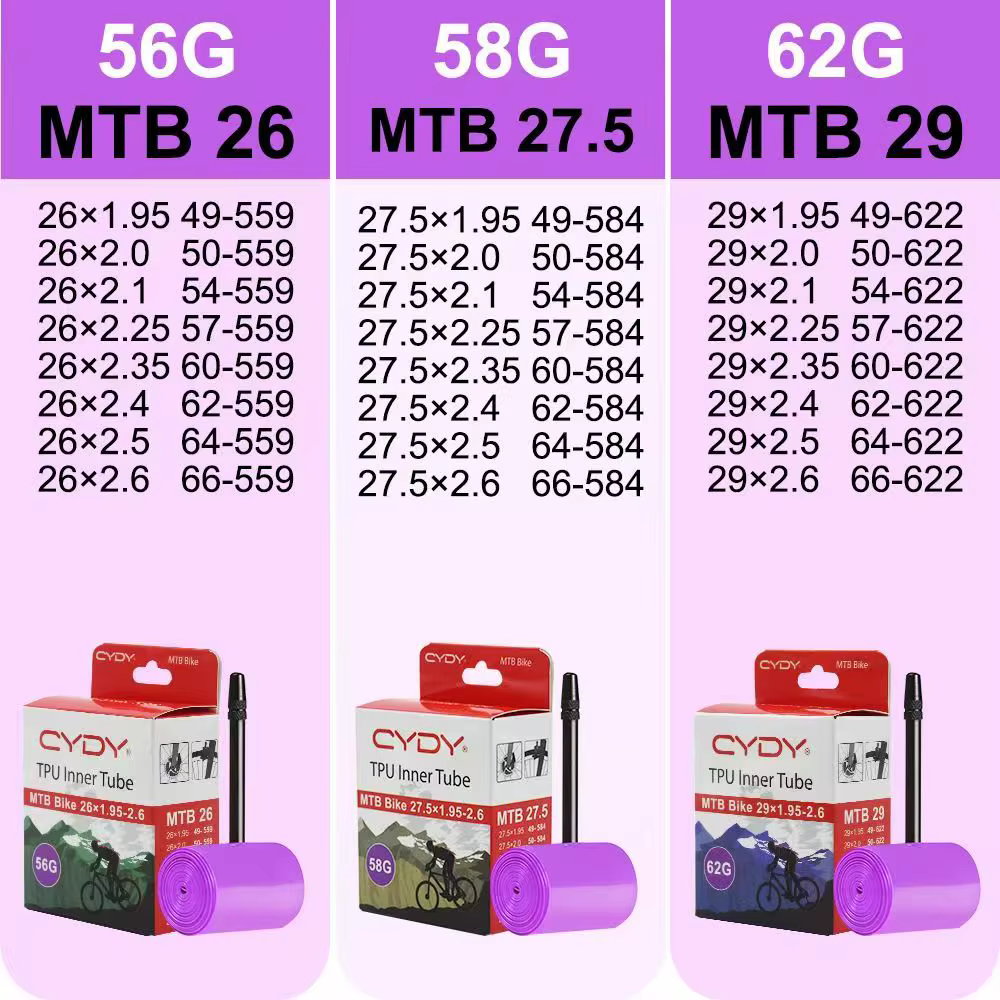 Chambre à air de vélo VTT en TPU CYDY 1PSC/2PSC 29 26 27