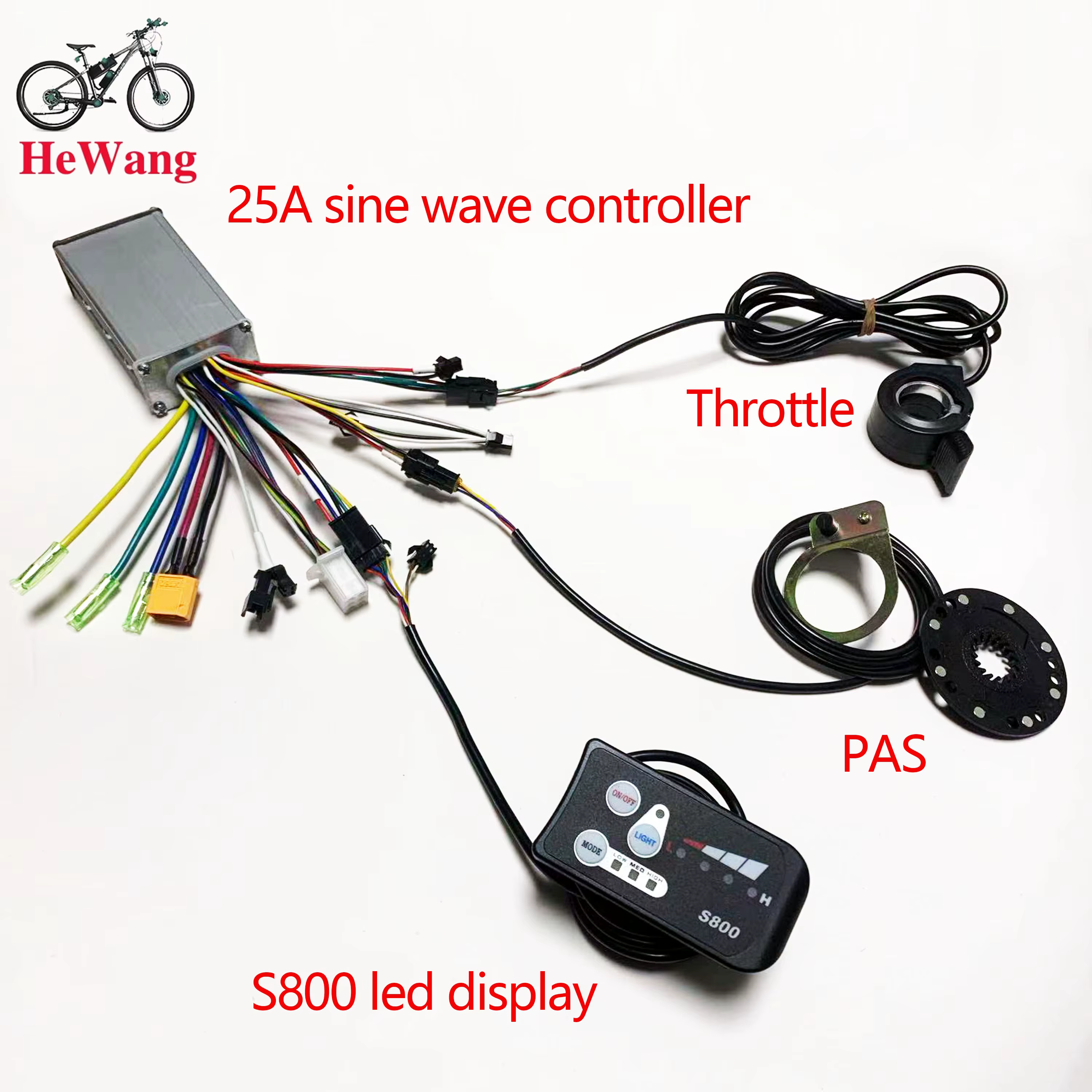 Kit de vélo électrique 24V/36V/48V: contrôleur d'onde sinusoïdale 25A avec instrument LED S800