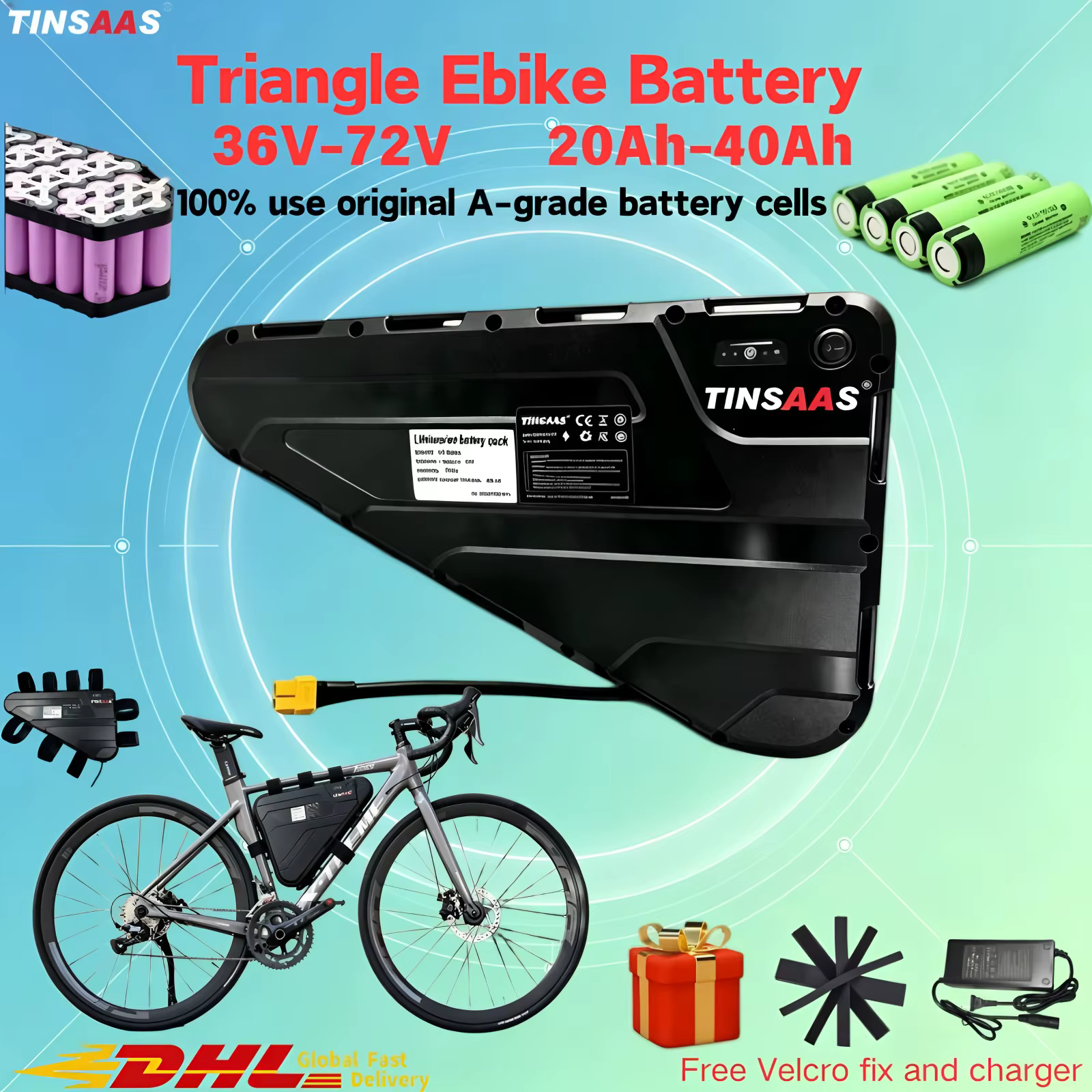 Batterie triangulaire pour vélo électrique 21700, cellules 36V 48V 52V 60V 72V, adaptée au cyclisme longue distance, pour moteurs 250W-3000W