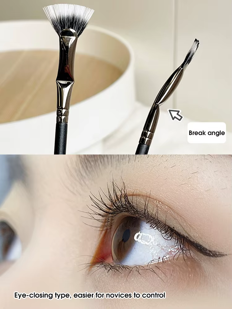 Brosse à mascara en éventail pliant, cheveux doux, tête plate, brosse urgente, racine claire, brosse à mascara inférieure