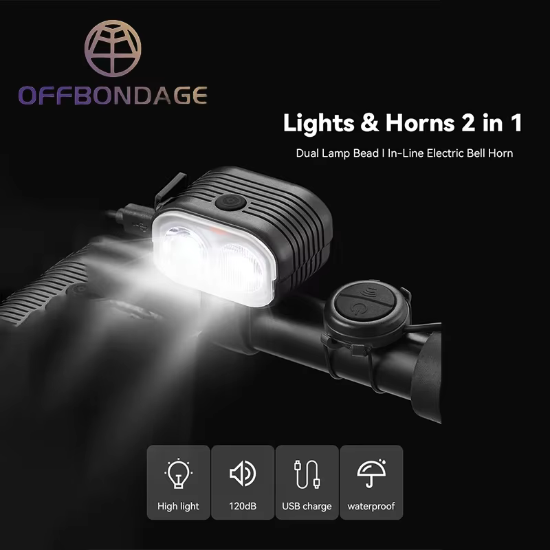 OFFBONDAGE-Klaxon de sauna 2 en 1 pour vélo, éclairage proche et lointain, lampe 2/4 perlée, commande par fil, cloche, accessoire VTT