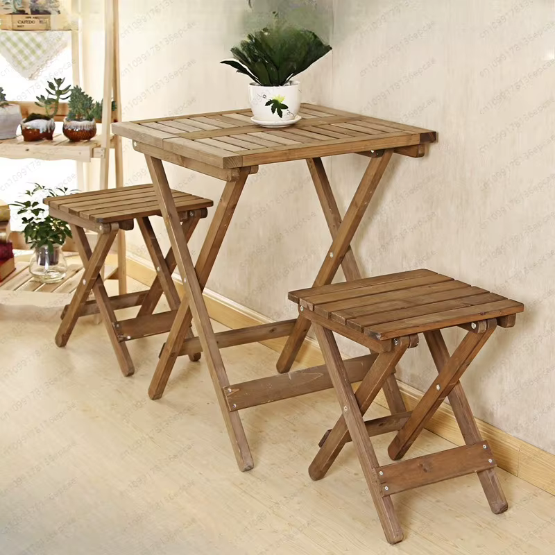 Table pliante d'extérieur, portable, pour stand, ensemble décontracté de table et chaises en bois pour balcon