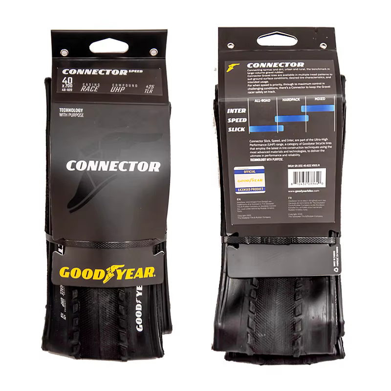 Pneu de vélo Goodyear Gravel Connector Speed/Slick/Inter Race 700 x 40C Tubeless Fold 120TPI Noir/Marron pour Cross