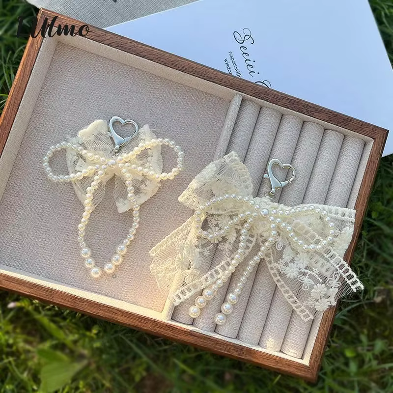 Accessoires de sac à nœud en dentelle, pendentif de téléphone portable, porte-clés en dentelle, pendentif de sac blanc, chaîne de téléphone portable, accessoires de sac