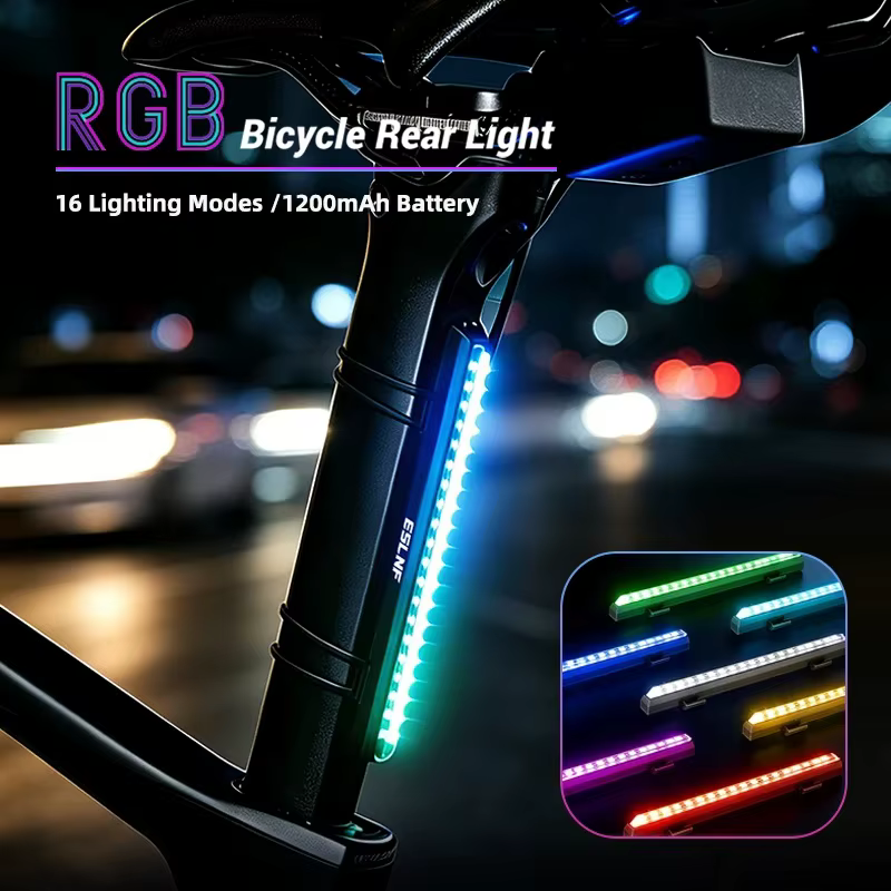 Feu arrière de vélo ESLNF RGB à fixation sur rail de selle