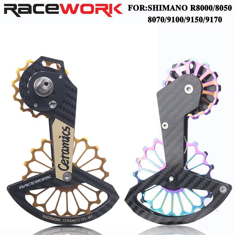 RACEWORK 18T vélo de route dérailleur arrière en Fiber de carbone roulement en céramique poulie roue de guidage arc-en-ciel pour SHIMANO R7000 R8000/8050/9100