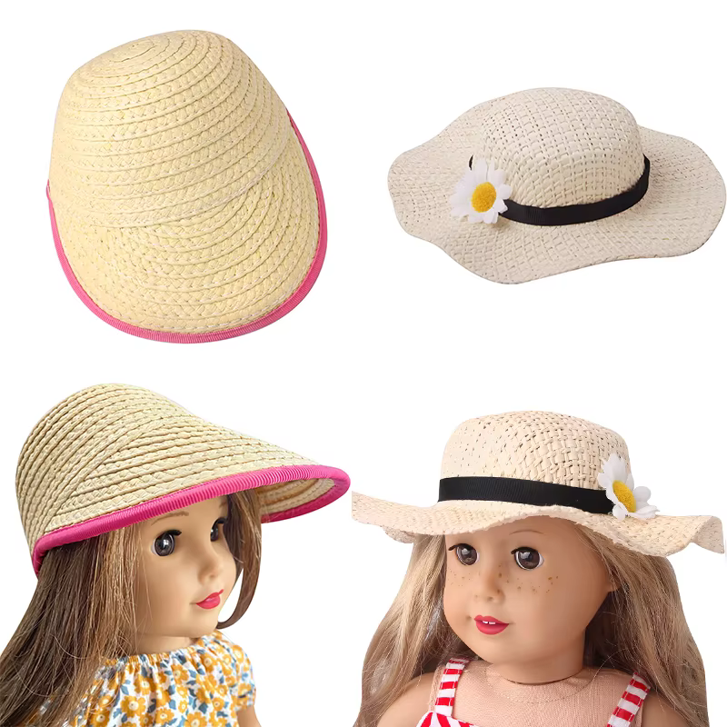 Accessoires pour poupée de 18 pouces : chapeau et sac, chapeau de paille pour la plage et le jardin, élégant béret pour poupée, accessoires de poupée tendance pour la photographie