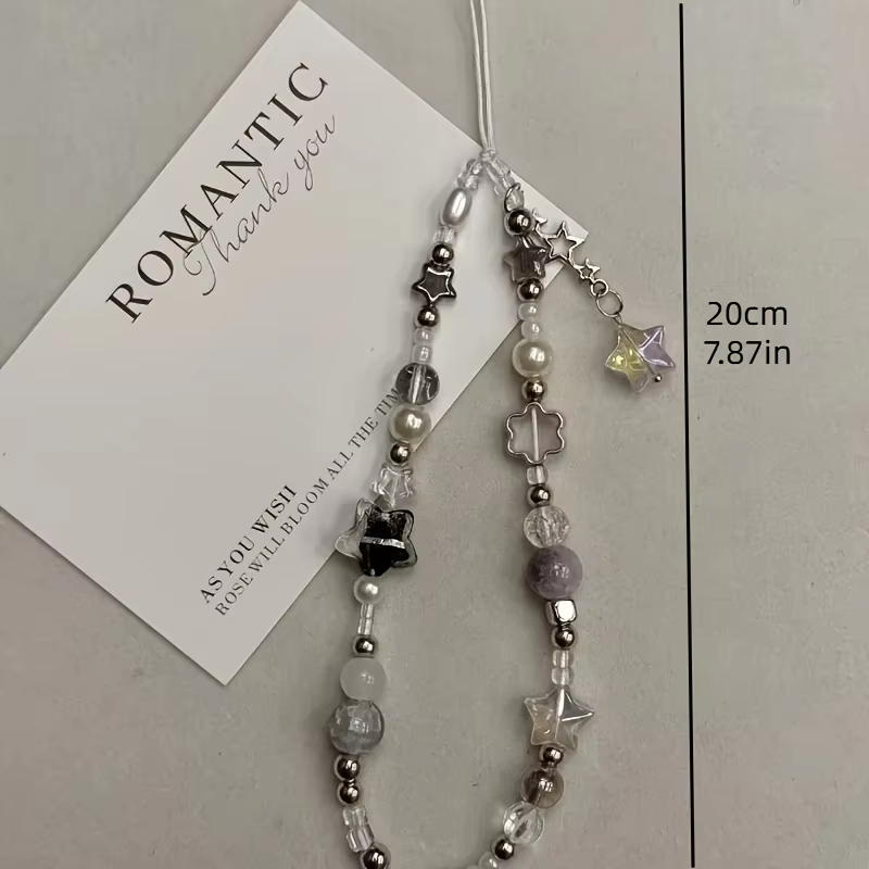 Pendentif en perles d'étoile argentée, breloque de sangle de téléphone pour iPhone Samsung, accessoires universels, chaîne lanière cadeau