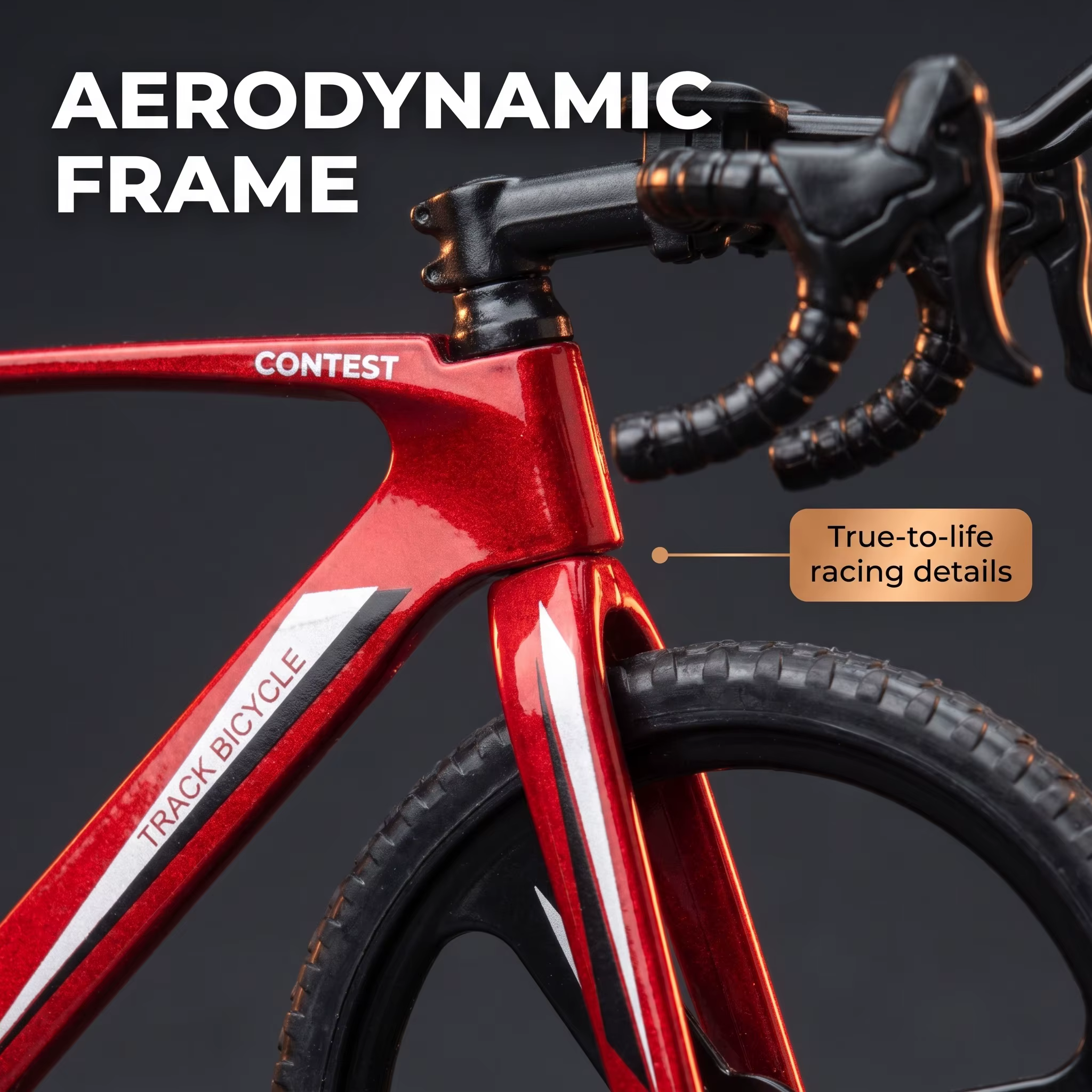 Mini modèle de vélo de route simulé, ornement réaliste de vélo de course avec roues intégrées à 3 rayons, béquille réglable pour
