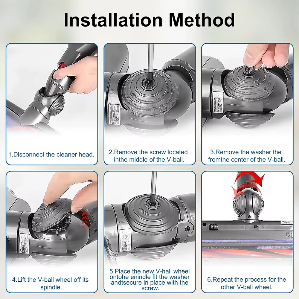 Accessoires de roue à billes en V pour aspirateur Dyson V6 V7 V8 V10 V12 DC58 DC59 DC62, 35W 50W, tête de nettoyage à entraînement Direct