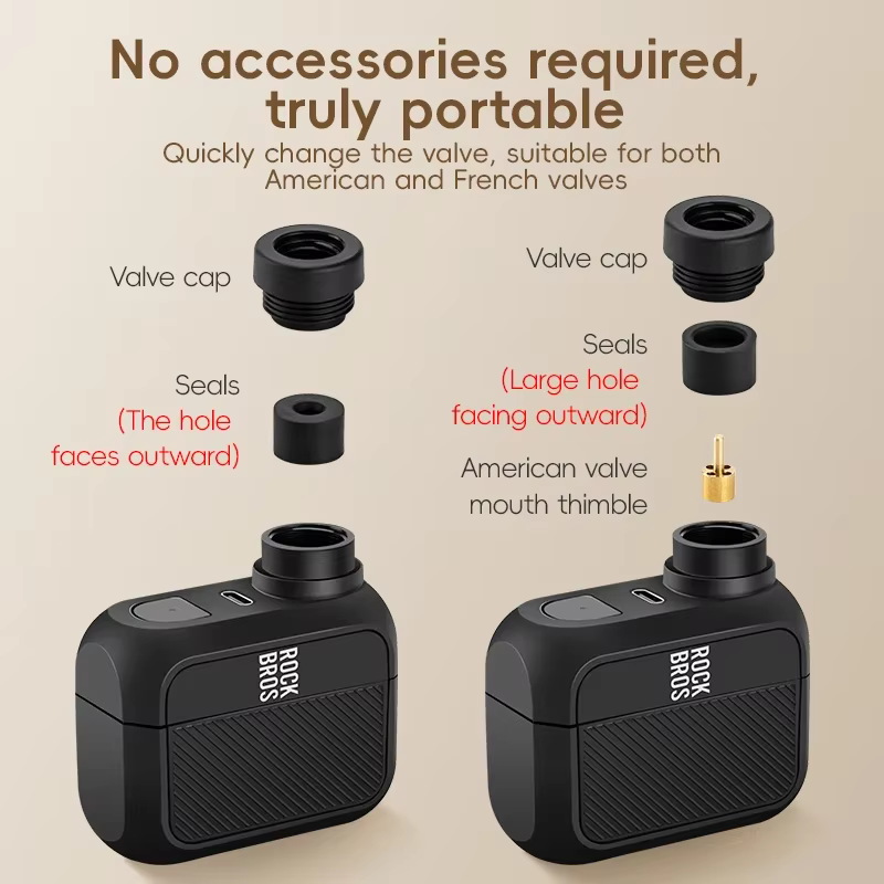 ROCKBROS Mini pompe à vélo électrique 100PSI type-c gonfleur d'air Rechargeable