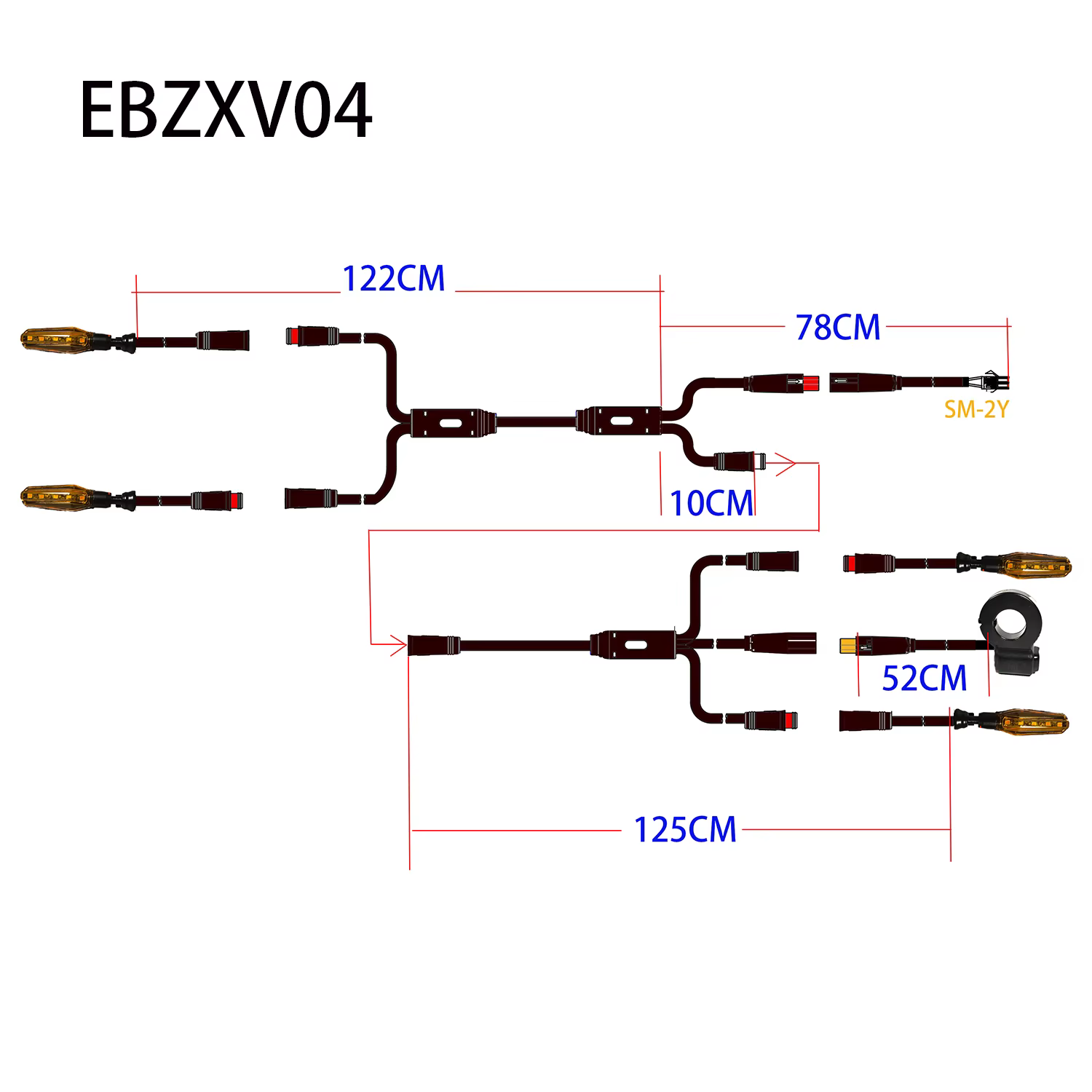 EBKE vélo électrique Ebike clignotant V04 12V ou 36V 48V 52V 72V câble étanche LED