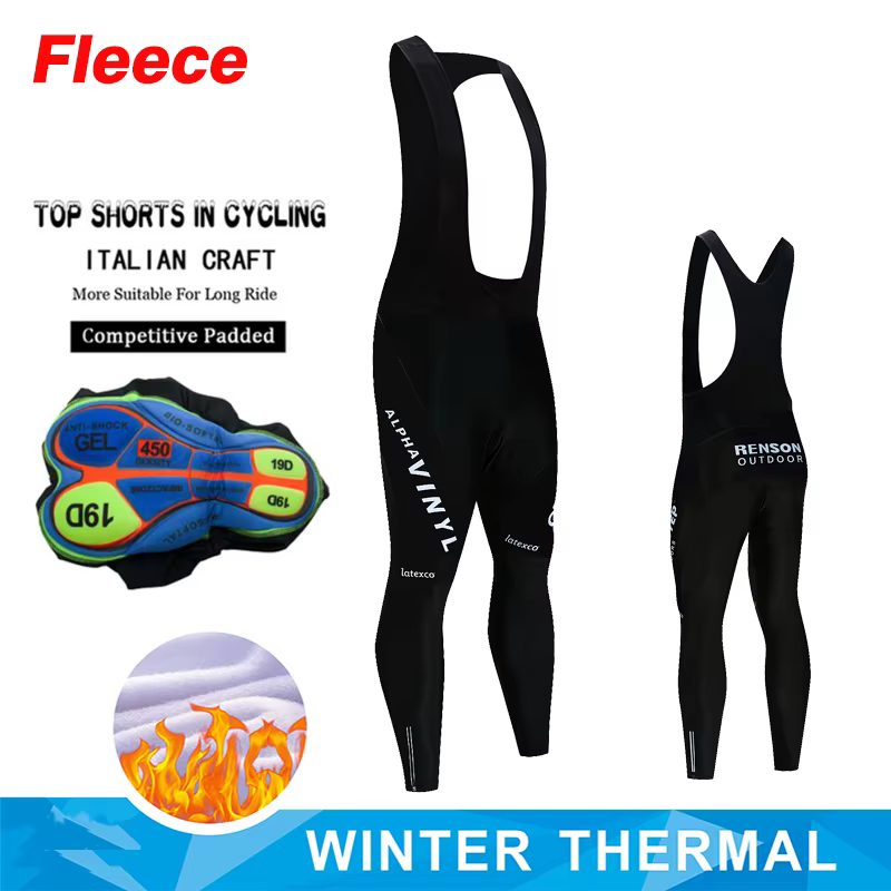 Pantalons à bretelles de cyclisme hiver thermique polaire bavoirs