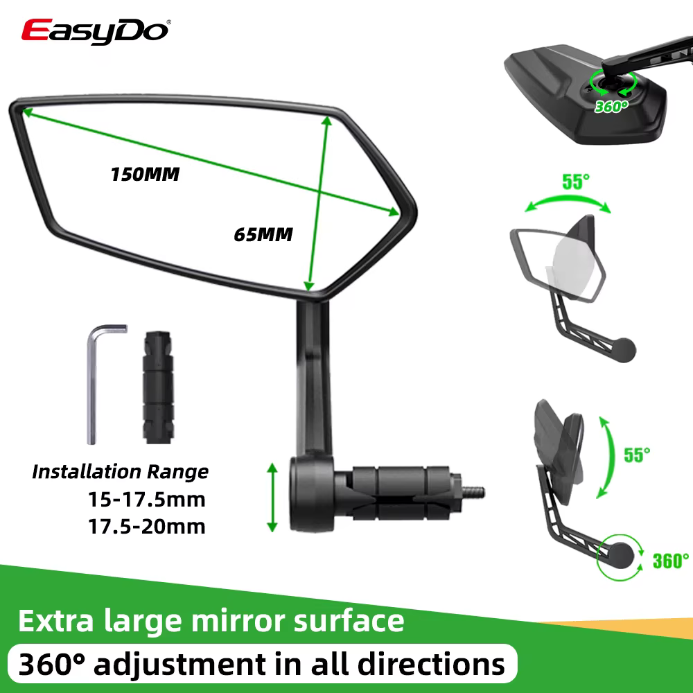 Vélo rétroviseur guidon fin VTT Durable large gamme arrière vue réflecteur réglable HD convexe verre