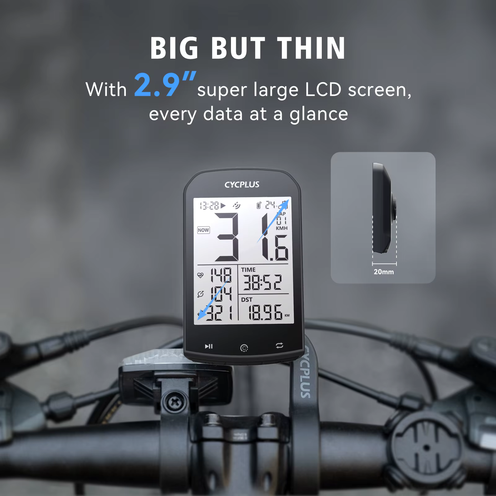 CYCPLUS M1 GPS ordinateur de vélo avec support de montage compteur de vitesse de cyclisme BLE 5.0 ANT +