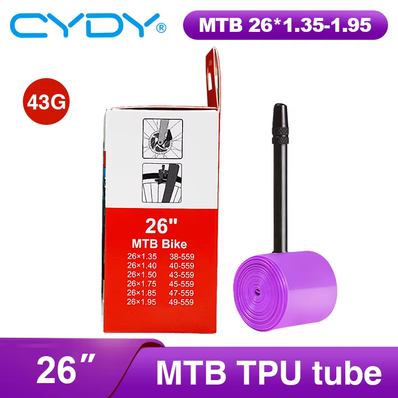 43g CYDY TPU Tube vtt 26 27.5 caméra intérieure de vélo 26/27.5x1.35 1.4 1.5 1.75 1.85 1.95 pouces pneu