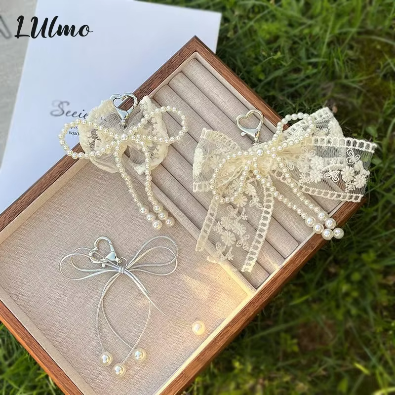 Accessoires de sac à nœud en dentelle, pendentif de téléphone portable, porte-clés en dentelle, pendentif de sac blanc, chaîne de téléphone portable, accessoires de sac