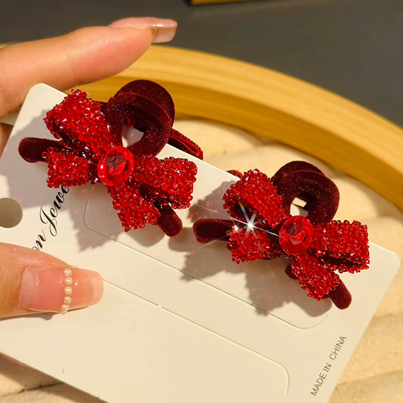 Spécial Saint Valentin – 1 paire de petites griffes pour cheveux, pince à cheveux avec nœud papillon en velours rouge, cadeau pour filles et femmes