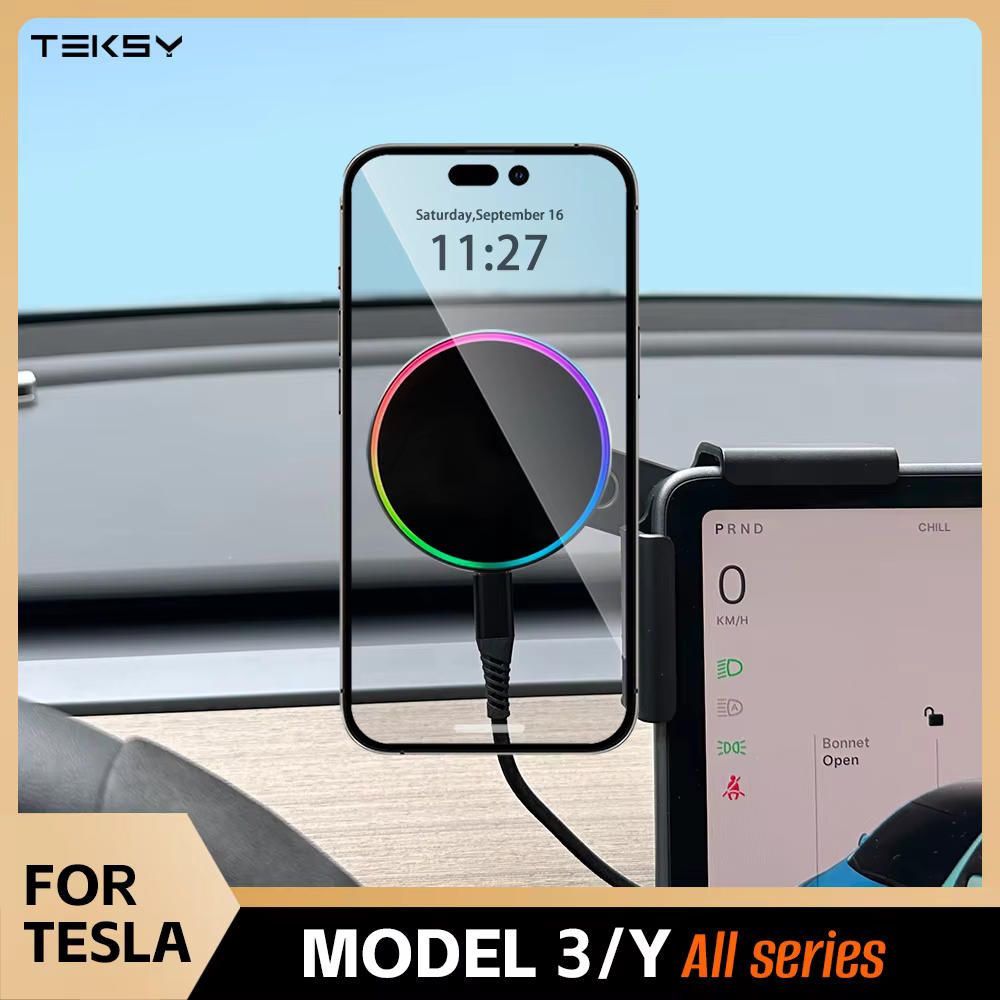 Support de téléphone pour voiture avec chargeur sans fil magnétique Qi2.2 15W et 25W compatible MagSafe pour Tesla Model Y 3 JUNIPER 2026