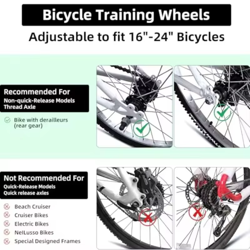 Roues d'apprentissage pour vélos adultes et enfants de 16 à 26 pouces, vélos multi-vitesses, construction en acier, supports de renforcement épaissis