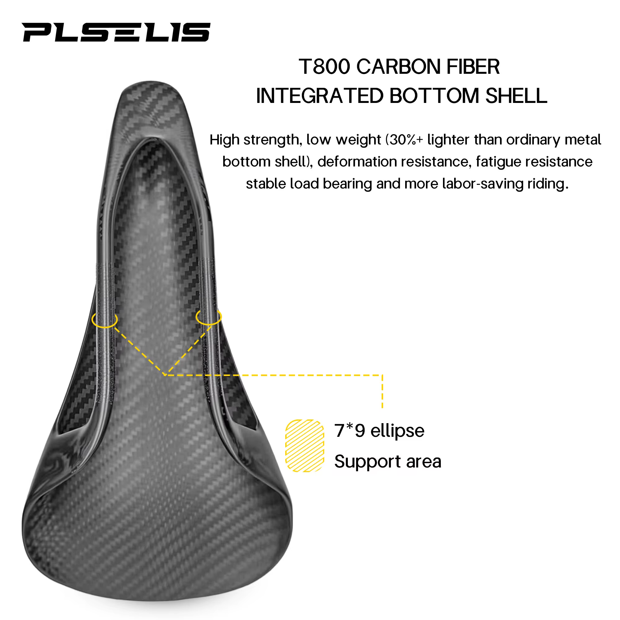 Selle de vélo de route en fibre de carbone pleine Plselis