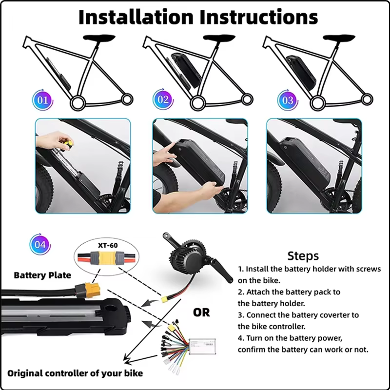 Batterie Vélo Électrique Hailong 24V 30Ah 40Ah 50Ah 60Ah 52V 36V 60V 72V 48V 20Ah Cham-rider Akumulator 2000W
