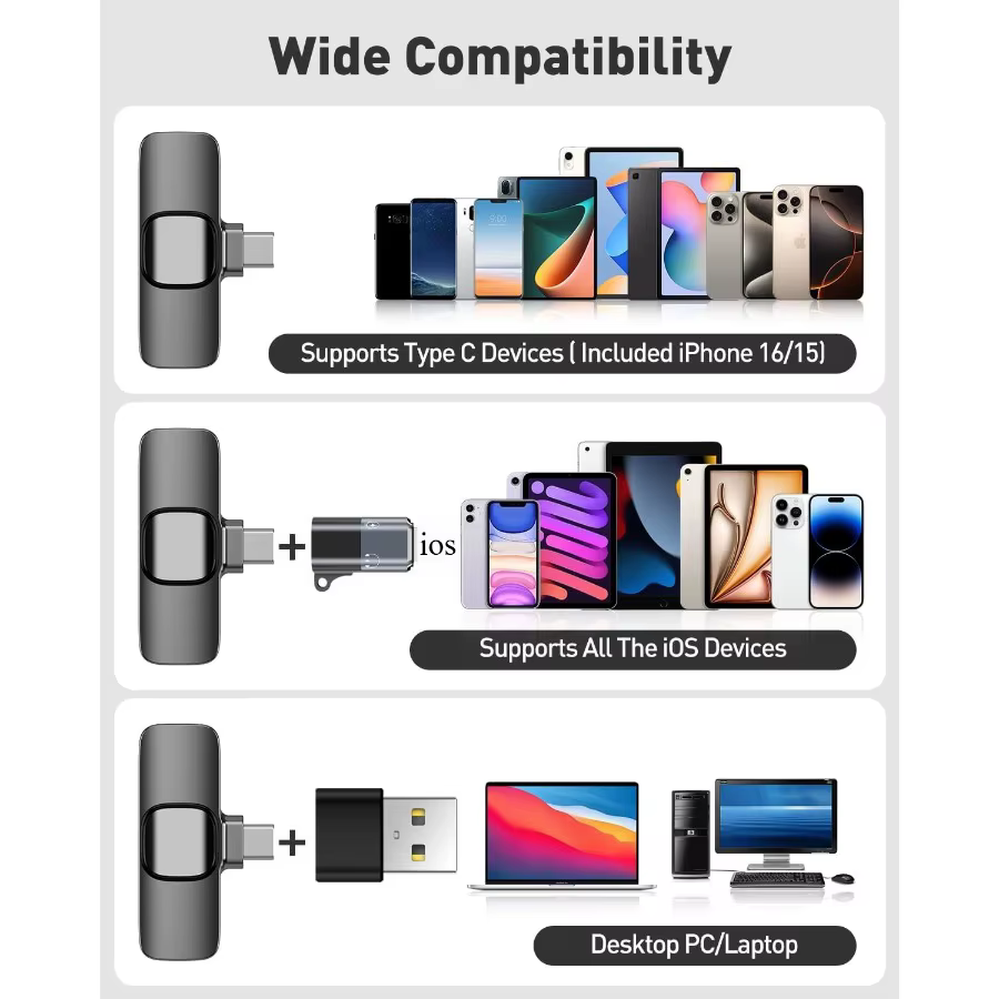 Mini microphone sans fil Lavalier pour Android, micro cravate avec réduction du bruit pour Vlog, YouTube, TikTok, enregistrement audio et vidéo