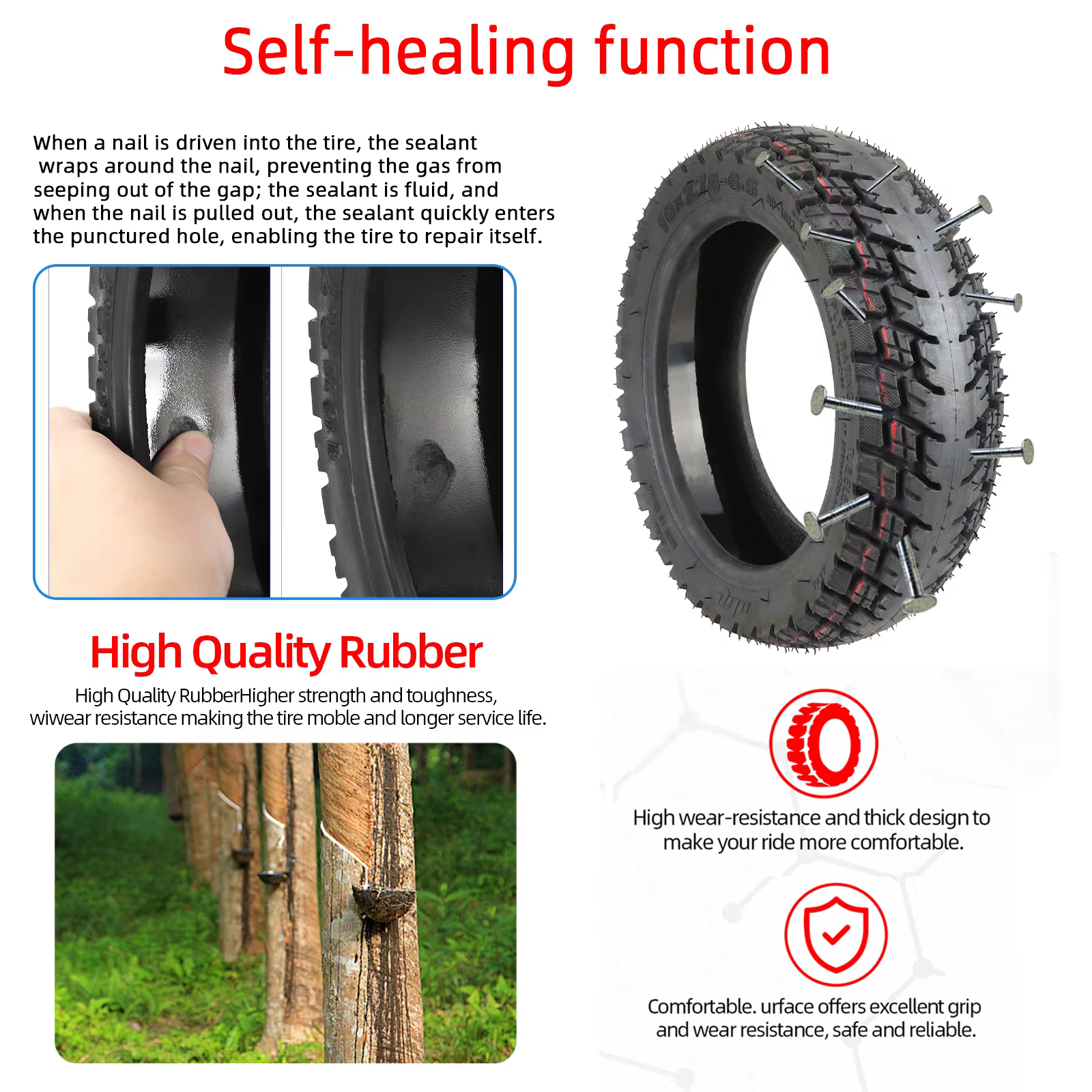 Ulip 10x2.75-6.5 pneu Tubeless auto-réparateur pour Scooter électrique Dualtron Speedway construit colle auto-réparable