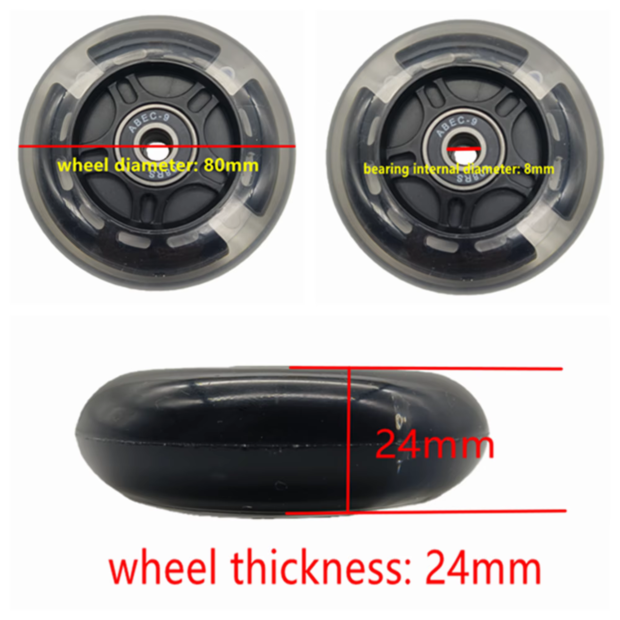 Roue de Scooter led clignotant, matériau PU 120x30mm 80x24mm, 2 roues/lot