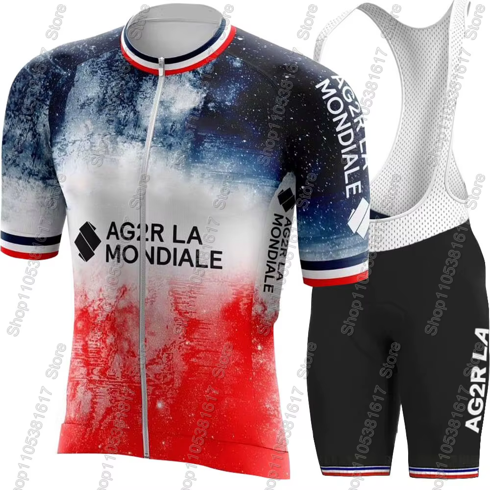 Ensemble Maillot et Cuissard Cycliste Ag2r France Team 2026 – Tenue Complète Vélo de Route et VTT