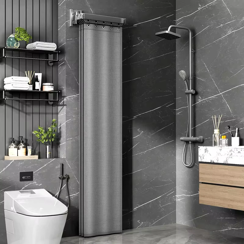 Ensemble de tringle de douche pliable, séparation de salle de bain haut de gamme imperméable pour la séparation humide et sèche, avec un support pliable