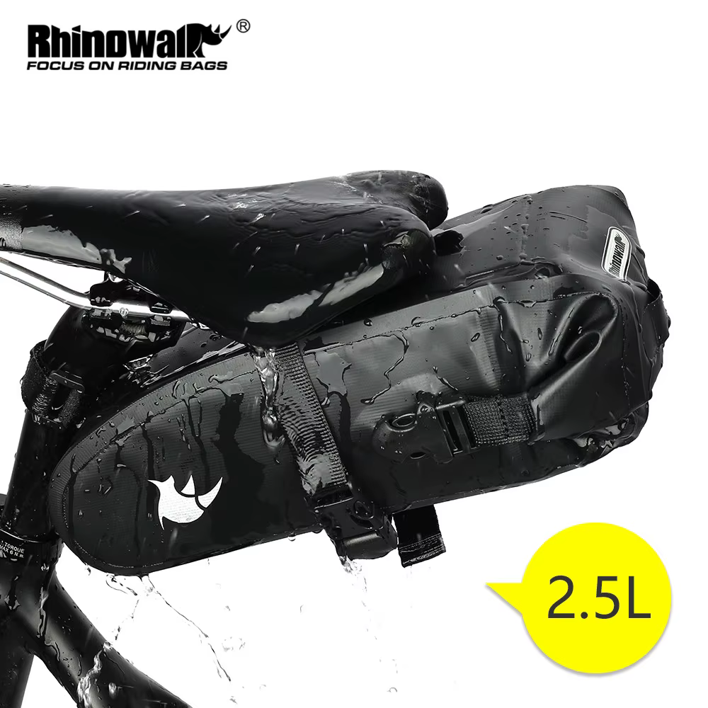 Rhinowalk Sac de Selle de Vélo, Entièrement Étanche pour le Cyclisme, VTT, Outils de Réparation de Route, Sac Arrière de Vélo, Accessoires 1.5L, 2.5L