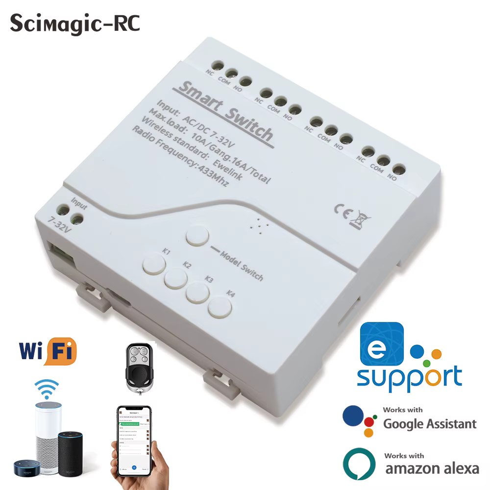 Module d'interrupteur intelligent Zigbee eWelink Wifi 12V 24V 110V 220V RF 433 Télécommande 4CH Relais DIY Compatible avec Alexa Google Home