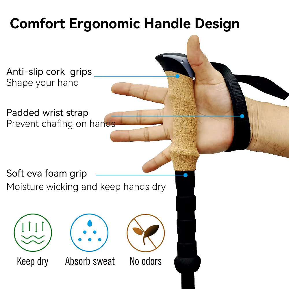 Canne de trekking télescopique pliante ultra-légère en fibre de carbone