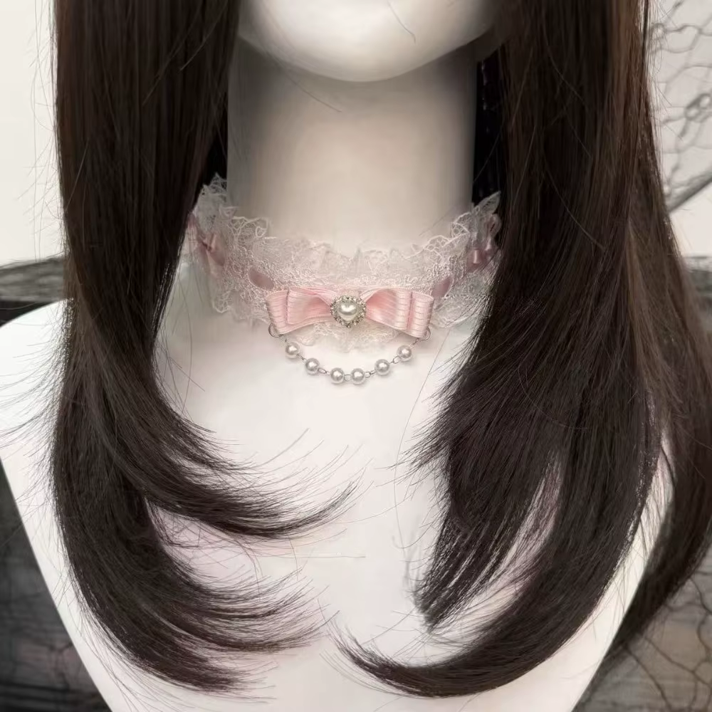 Collier ras du cou tendance en dentelle avec nœud et volants pour femme, style Lolita, collier ras du cou en perles pour filles, accessoires mignons pour le cou