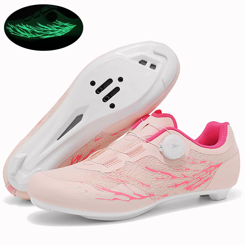 Chaussures de cyclisme sur route pour hommes, effet fluorescent, respirantes, à blocage automatique, antidérapantes, chaussures de vélo pour femmes, crampons Spd, baskets de course