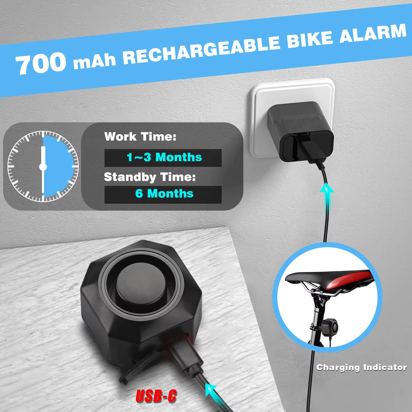 Rockbye alarme de Vibration de vélo sans fil USB télécommande Rechargeable