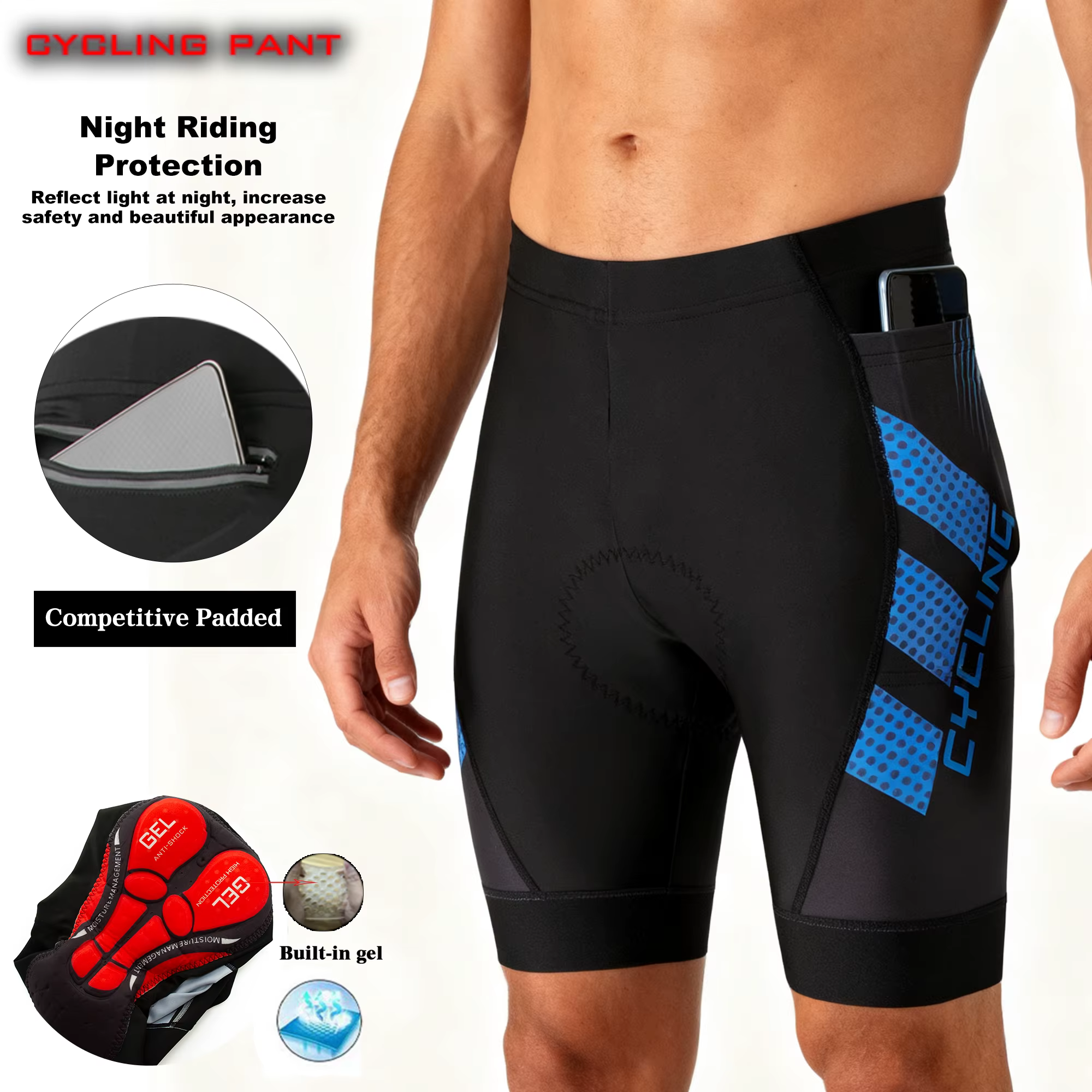 Shorts de cyclisme pour hommes avec poche arrière
