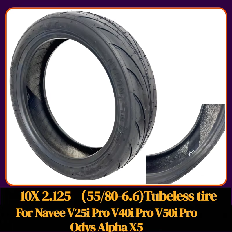 Pneu tubeless 10X2.125 55/80-6.6 pour trottinettes électriques Navee V25i Pro