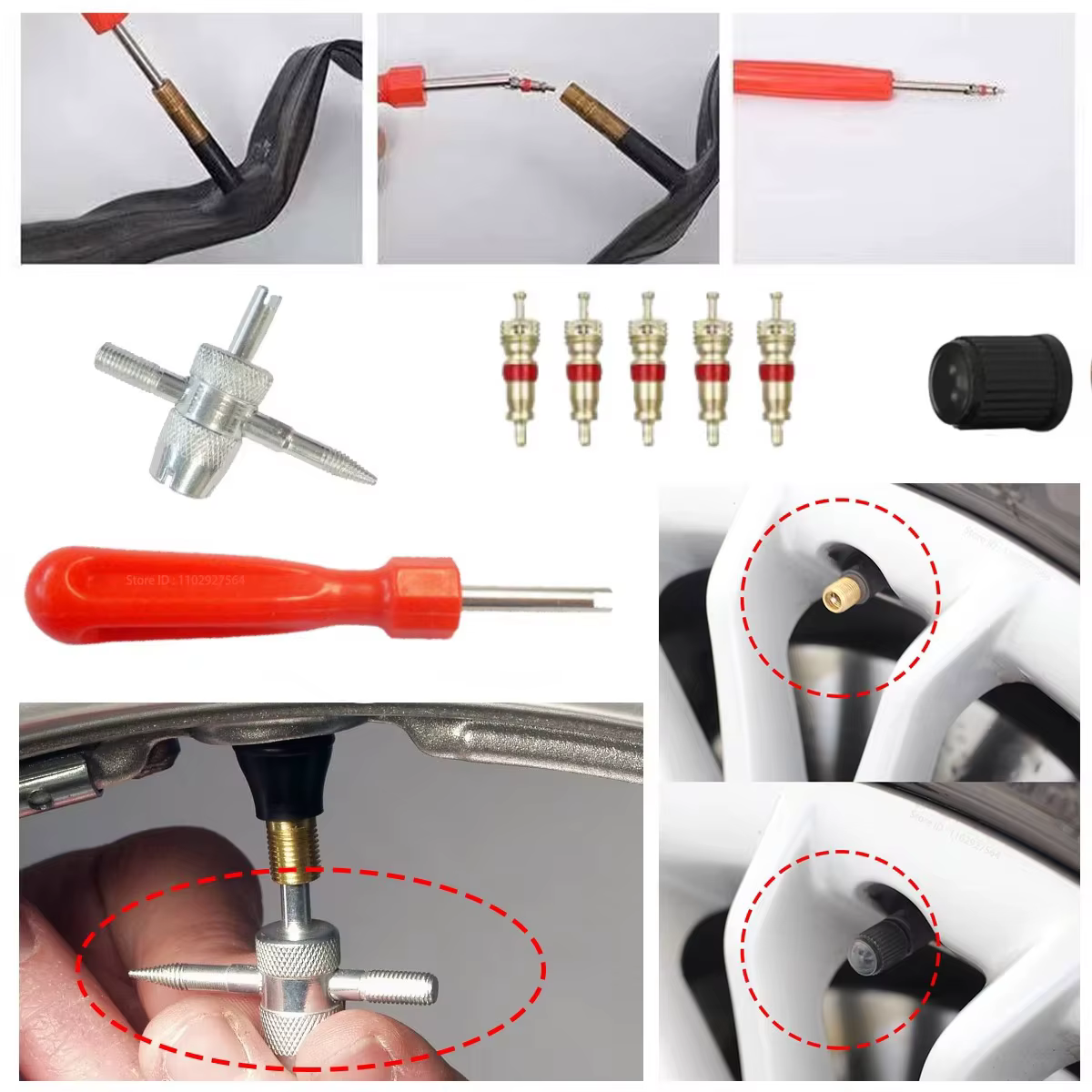 Poignée fendue pour vélo de voiture, tige de Valve de pneu, dissolvant de noyau, tournevis, réparation de pneus, Kit d'outils d'installation, accessoires automobiles et motos