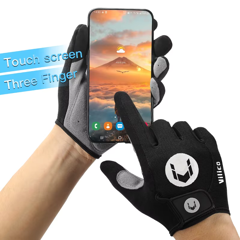 Gants de vélo VILICO à doigts entiers, respirants, antidérapants, rembourrés en SBR, antichocs, pour le VTT/le cyclisme sur route