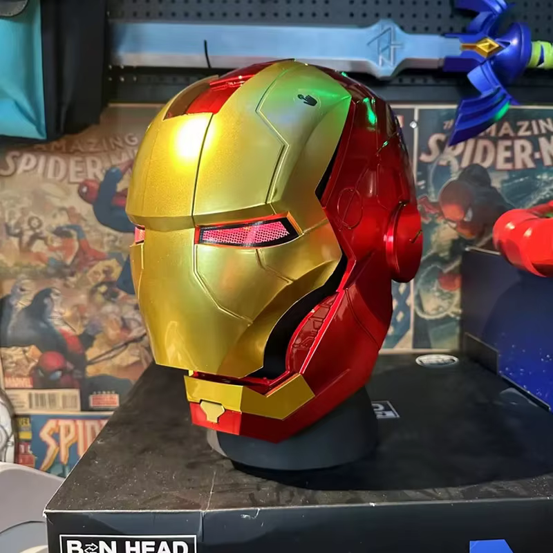 Casque électronique Iron Man MK5 MK45 à commande vocale avec IA Jarvis, déformation automatique de la plaque frontale, éclairage LED, objet de collection pour fans