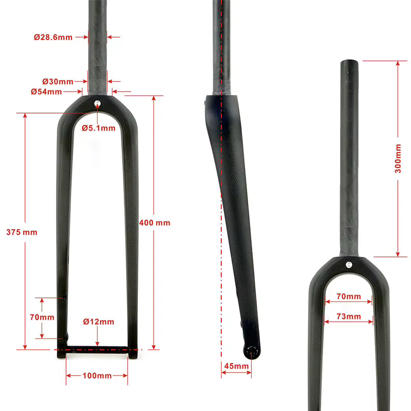Fourche de vélo de gravier en carbone rigide pour pneus larges 700x55C