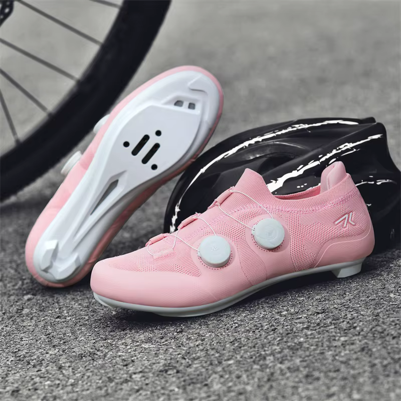 Chaussures de cyclisme sur route hommes femmes rose respirant auto-verrouillage taquet Spd