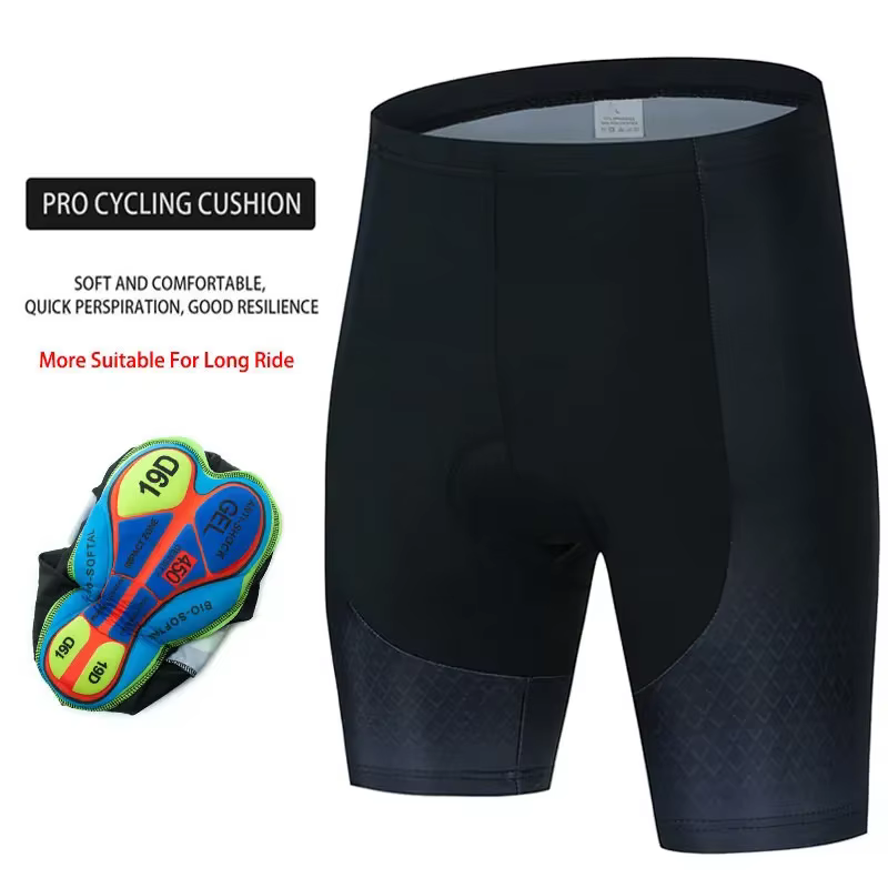 Shorts de cyclisme 19D avec rembourrage en gel antidérapant pour hommes