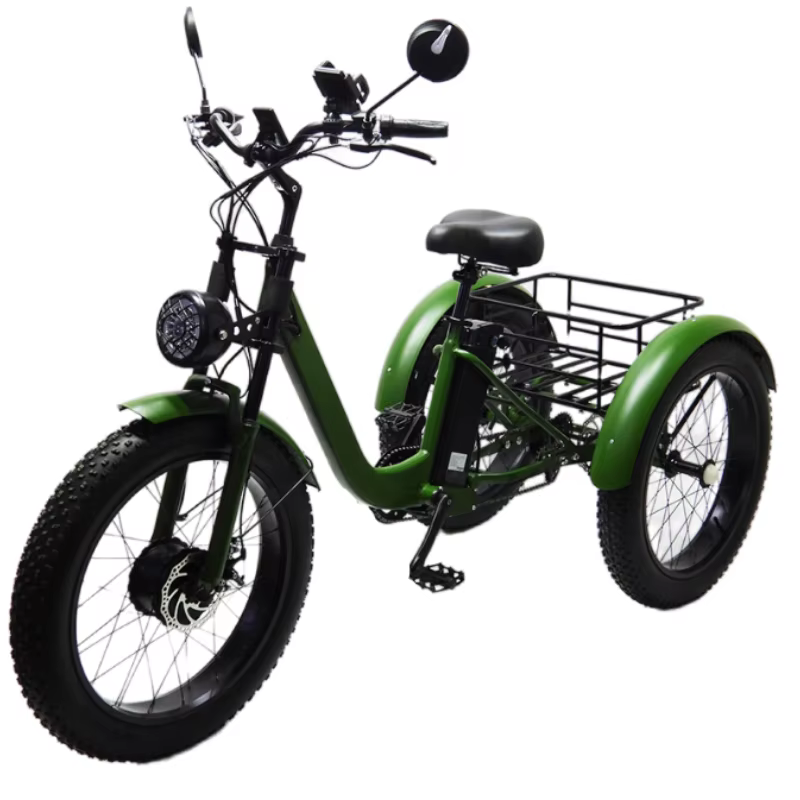 Tricycle électrique de chargement de 3 roues pour adulte puissant 750W 48V 15AH 24 pouces gros VTT