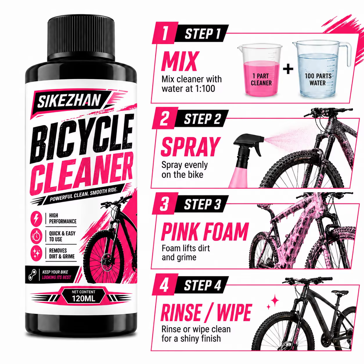 Nettoyant pour transmission de vélo 100 ml, liquide de nettoyage et d'entretien de chaîne de vélo, dégraissant en spray, nettoyant pour chaîne de vélo, dégraissant pour vélo
